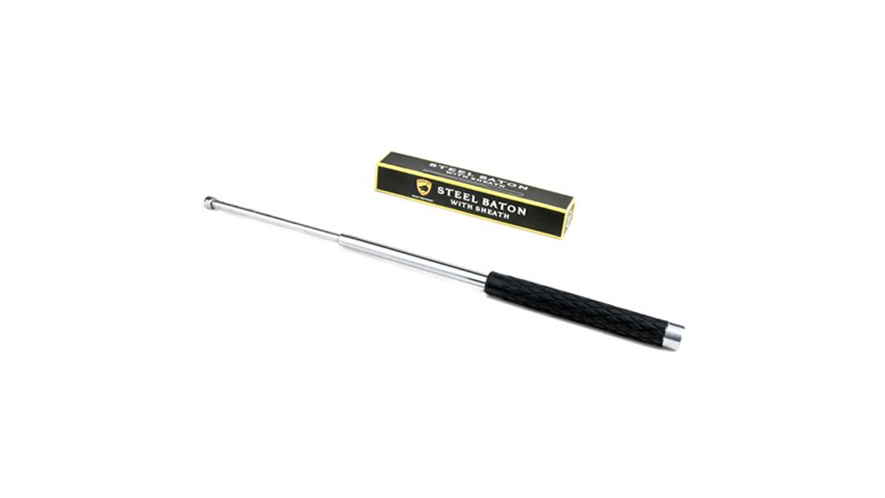 Guard Dog Security 21in Steel Baton w/ Rubber Grip Handle, Nylon Sheath w/ Ring, 2-Part Box, Silver BT-GD21SL
