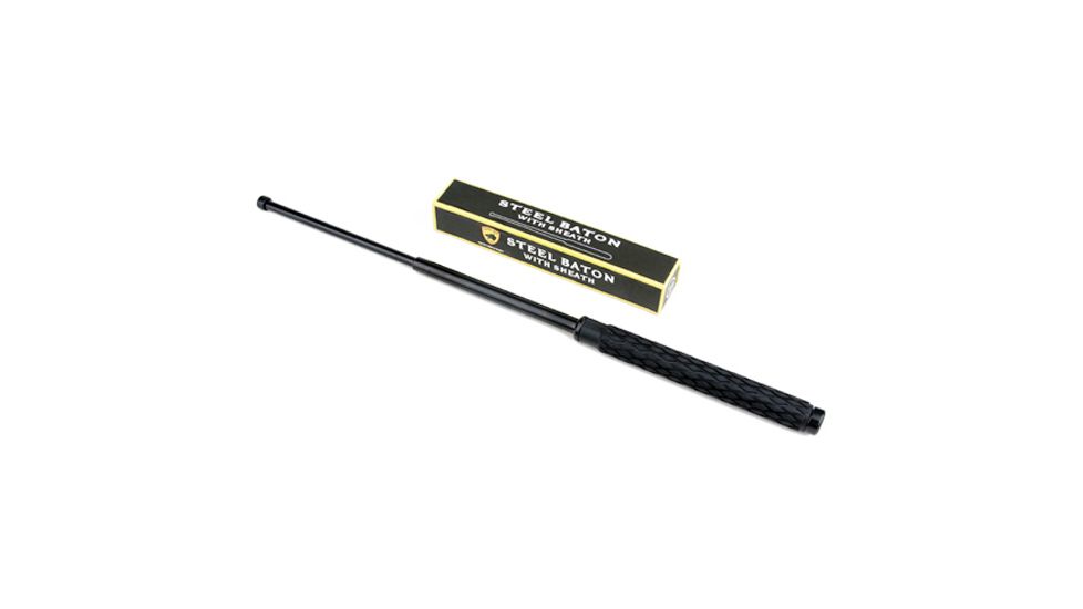 Guard Dog Security 26in Steel Baton w/ Rubber Grip Handle, Nylon Sheath w/ Ring, 2-Part Box, Black BT-GD26BK