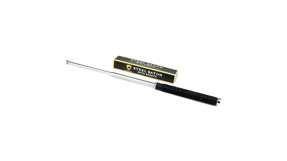 Guard Dog Security 26in Steel Baton w/ Rubber Grip Handle, Nylon Sheath w/ Ring, 2-Part Box, Silver BT-GD26SL