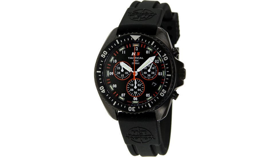 H3 Tactical H3.222231.09 Field Ops Mens Watch - Timer, Black Dial, Black Rubber Band 