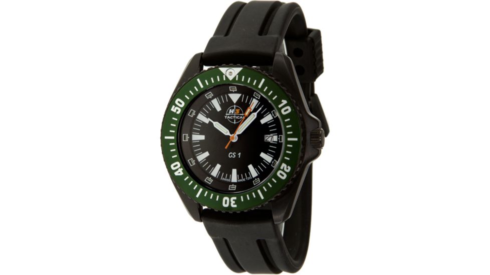 H3 Tactical H3.15014 Green Shadow 1 Mens Watch - Black Dial, Black Rubber Band, Green Bezel 