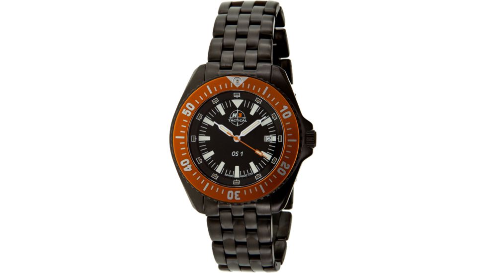 H3 Tactical H3.15116 Orange Shadow 1 Mens Watch - Black Dial, Black Bracelet, Orange Bezel 