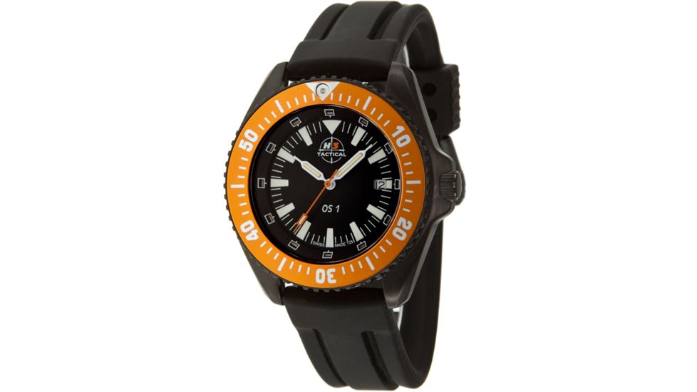 H3 Tactical H3.15111 Orange Shadow 1 Mens Watch - Black Dial, Black Rubber Band, Orange Bezel 