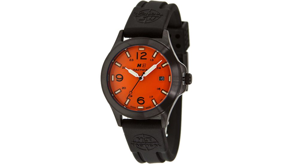 H3 Tactical H3.602531.09 Colors Mens Watch - Black Rubber Band, Orange Dial, White Markers
