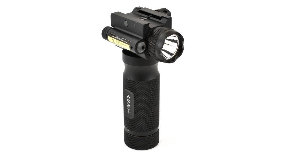 Hawke Sport Optics Red Laser/LED Flashlight Foregrip, CR123A, Red/White, Black, 43111