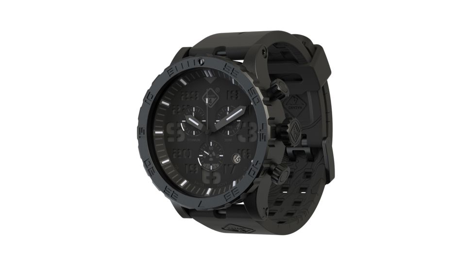 Hazard 4 Heavy Water Diver, 50mm Titanium Chrono tiBracelet Watch with Tritium, Black Dial, Charcoal Texts, Blue/Red Tritium, HWD-TIPV-CH-KC-BBRB