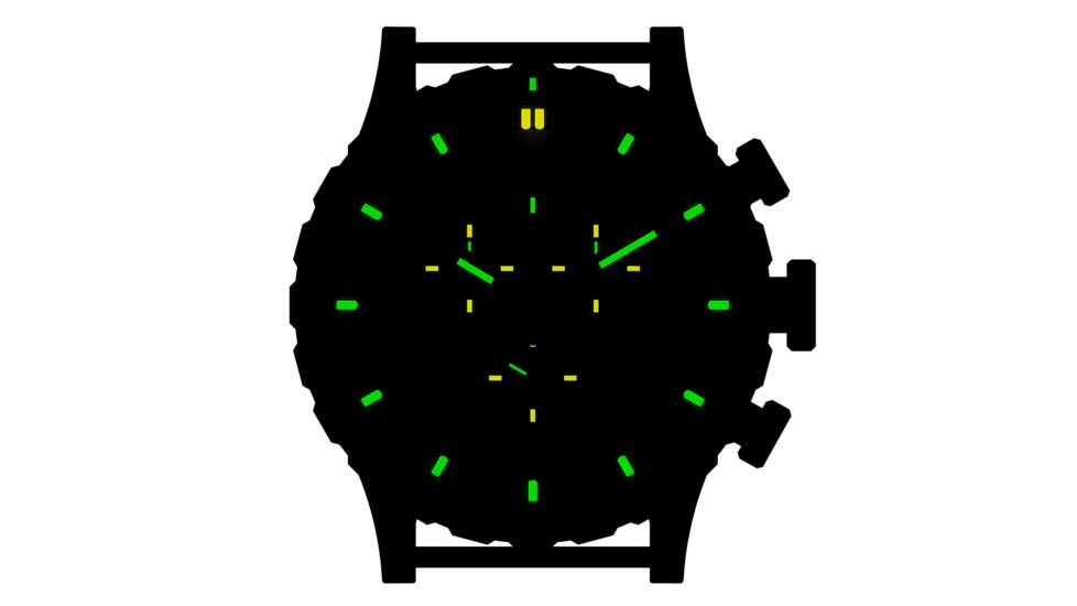 Hazard 4 Heavy Water Diver, 50mm Titanium Chrono tiBracelet Watch with Tritium, Black Dial, White Texts, Green/Yellow Tritium, HWD-TIPV-CH-B-KW-GGYG