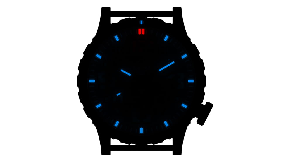 Hazard 4 Heavy Water Diver, 50mm Titanium Watch Bracelet with Tritium, Black Dial, White Texts, Blue/Red Tritium, HWD-TIPV-B-KW-BBRB