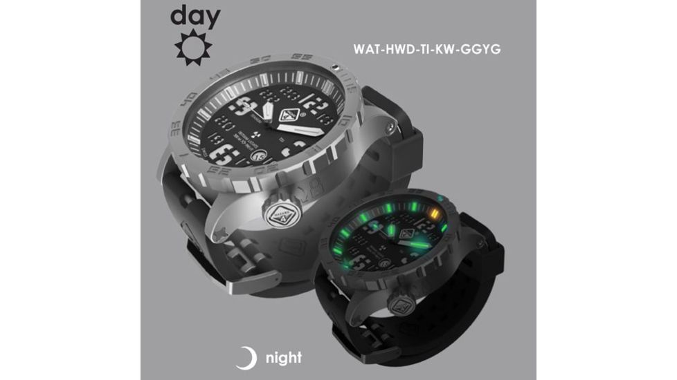 Hazard 4 HeavyWater Diver Titanium Tritium Dive Watch,Black Dial, White Graphics,Green Bezel,Nylon Strap WAT-HWD-TI-KW-GGYG
