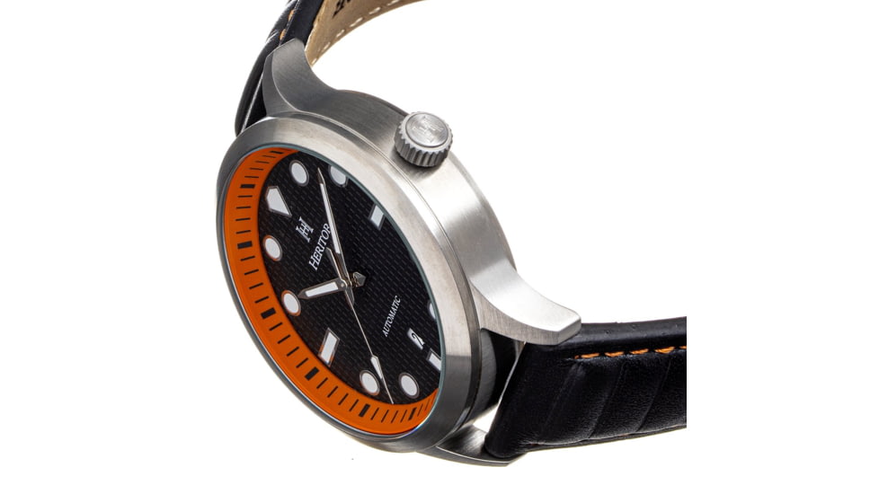 Heritor Automatic Bradford Leather-Band Watch w/Date, Black/Orange - Mens, HERHS1105