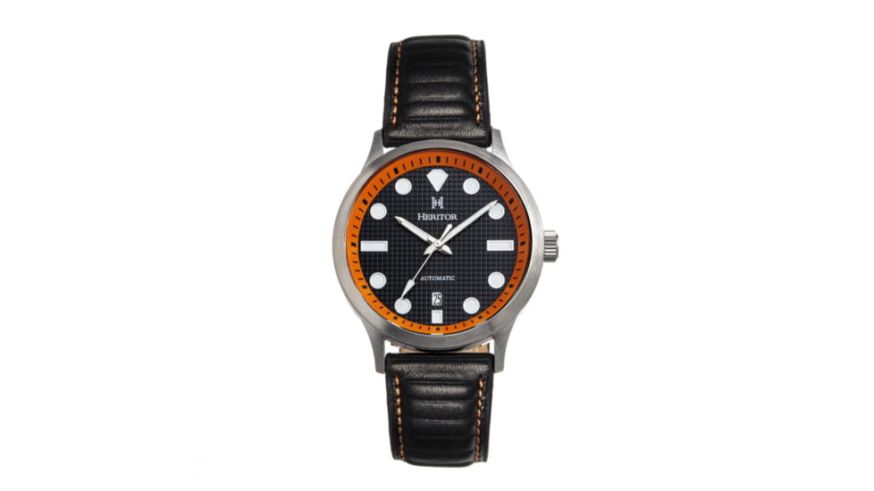 Heritor Automatic Bradford Leather-Band Watch w/Date, Black/Orange - Mens, HERHS1105