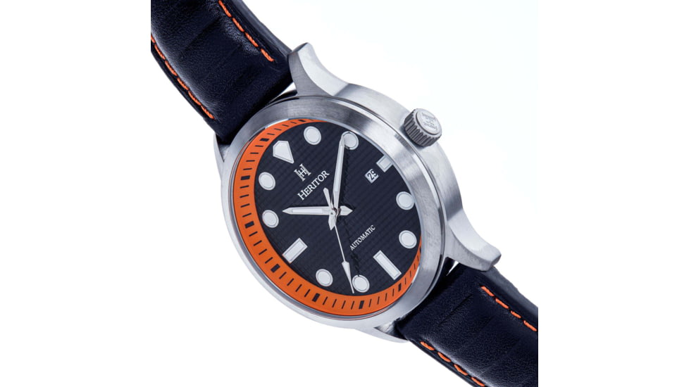Heritor Automatic Bradford Leather-Band Watch w/Date, Black/Orange, One Size, HERHS1110