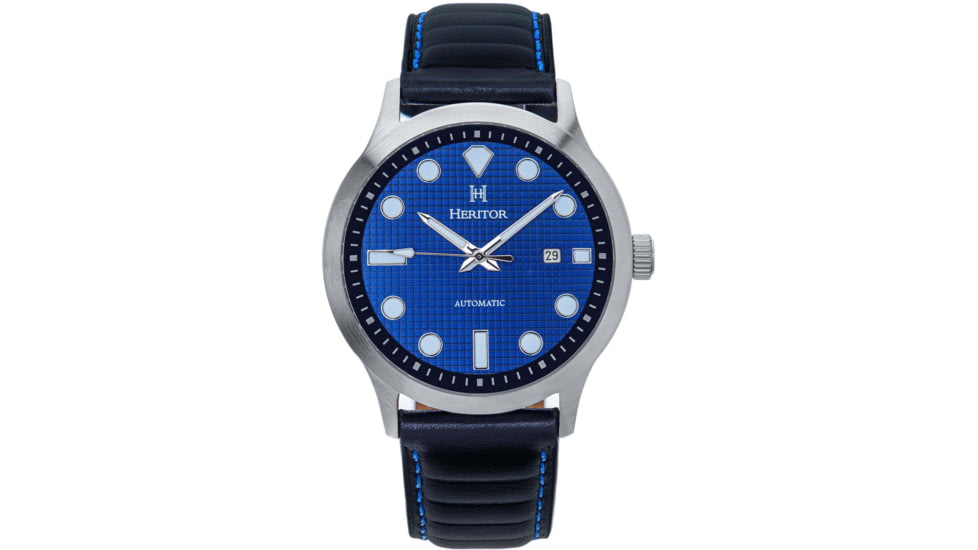 Heritor Automatic Bradford Leather-Band Watch w/Date, Blue/Black, One Size, HERHS1109