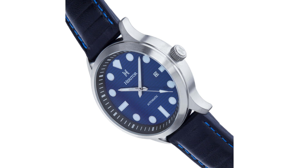 Heritor Automatic Bradford Leather-Band Watch w/Date, Blue/Black, One Size, HERHS1109