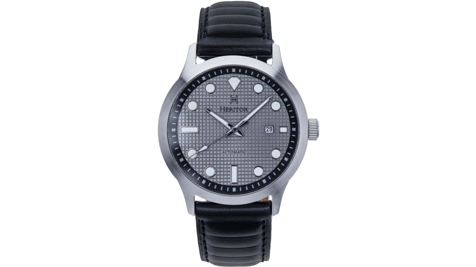 Heritor Automatic Bradford Leather-Band Watch w/Date, Gray/Black, One Size, HERHS1108