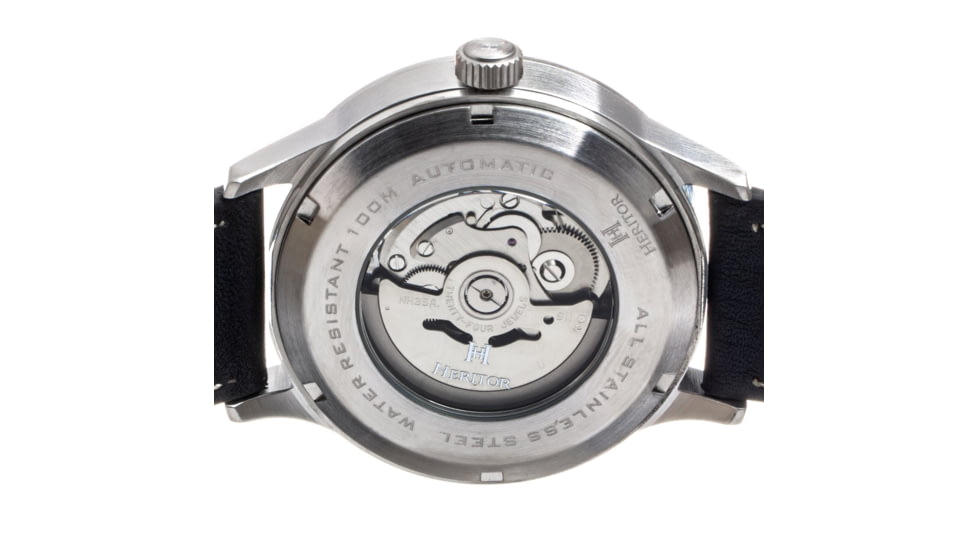 Heritor Automatic Bradford Leather-Band Watch w/Date, Silver/Black - Mens, HERHS1101