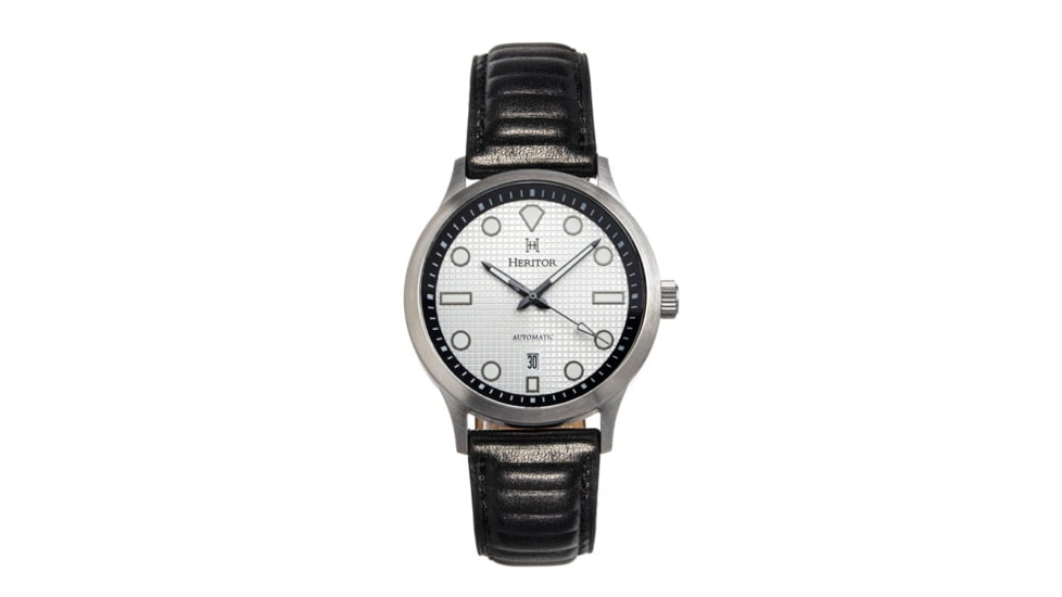 Heritor Automatic Bradford Leather-Band Watch w/Date, Silver/Black - Mens, HERHS1101