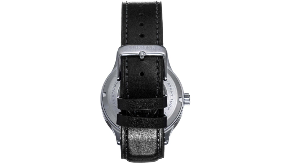 Heritor Automatic Bradford Leather-Band Watch w/Date, Silver/Black, One Size, HERHS1106