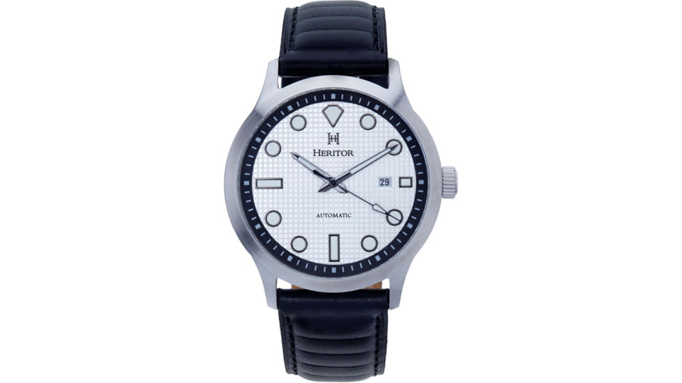 Heritor Automatic Bradford Leather-Band Watch w/Date, Silver/Black, One Size, HERHS1106