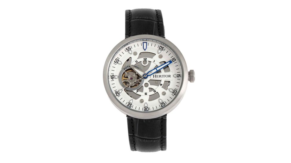 Heritor Automatic Jasper Skeleton Leather-Band Watch, Silver/White, One Size, HERHR8703