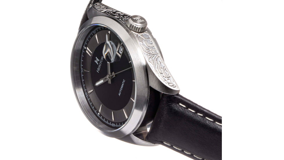Heritor Automatic Leather-Band Watch w/Date, Black, HERHS1403, Black, One Size, HERHS1403