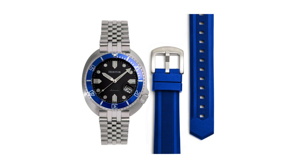 Heritor Automatic Matador Box Set with Interchangable Bands and Date Display, Blue/Silver, One Size, HERHR9304