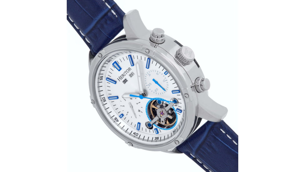 Heritor Automatic Wilhelm Semi-Skeleton Leather-Band Watch w/Day/Date, Blue, One Size, HERHS2104