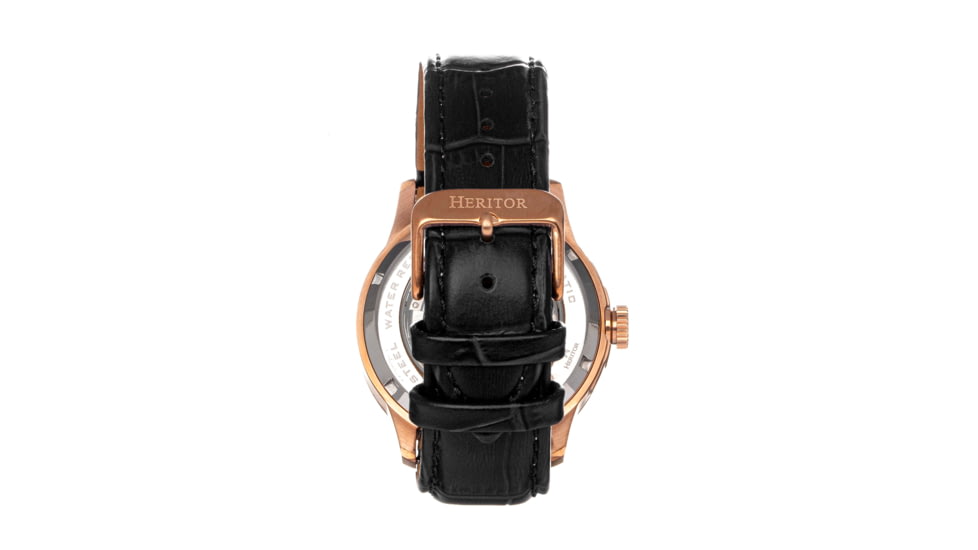 Heritor Automatic Wooden Bezel Leather Band Watch /Date , Rose Gold/Black, HERHS1605, Rose Gold/Black, One Size, HERHS1605