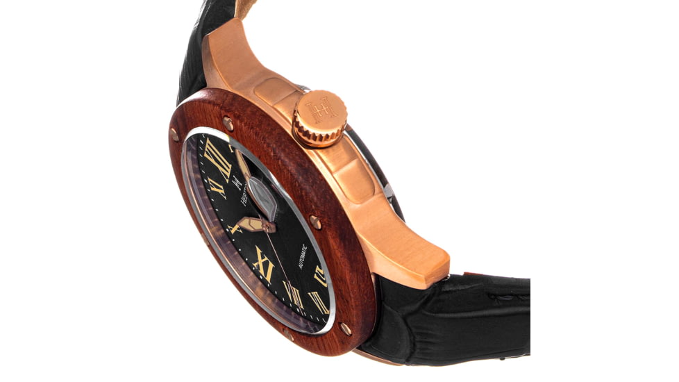 Heritor Automatic Wooden Bezel Leather Band Watch /Date , Rose Gold/Black, HERHS1605, Rose Gold/Black, One Size, HERHS1605