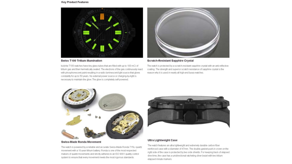 Isobrite Afterburner Series T100 Tritium Watch, Black/Gray, 47mm, ISO3003