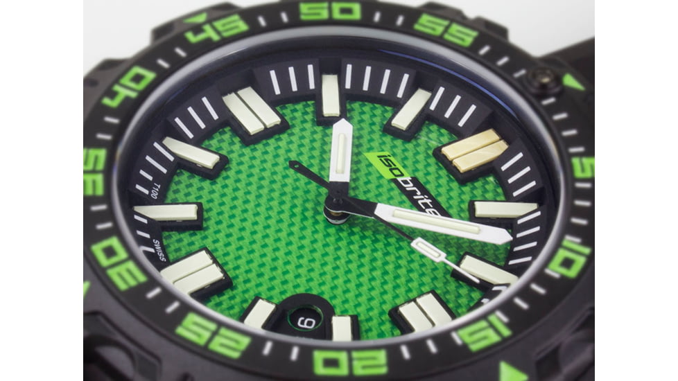 Isobrite Afterburner Series T100 Tritium Watch, Black/Green, 47mm, ISO4002