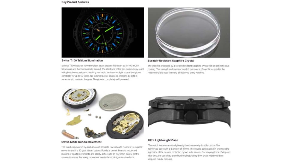 Isobrite MIL24 24-Hour T100 Tritium Watch, Black/White, 47mm, ISO3010