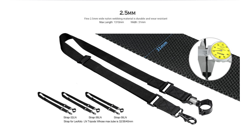 Leofoto 36LN Push Button Quick Detach Modular Tripod Strap, Black, Strap-36LN