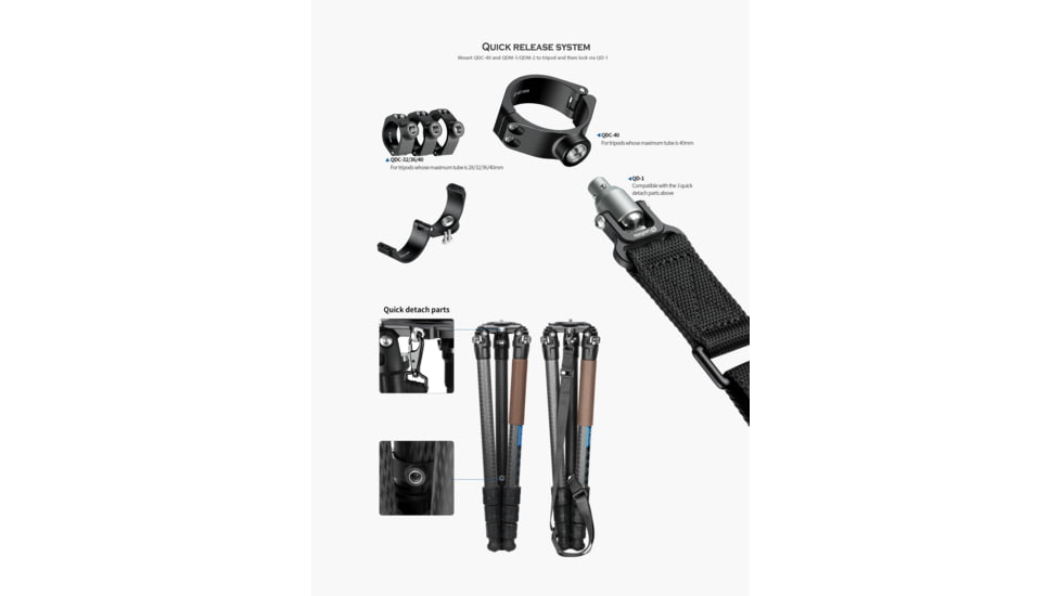 Leofoto 36LN Push Button Quick Detach Modular Tripod Strap, Black, Strap-36LN