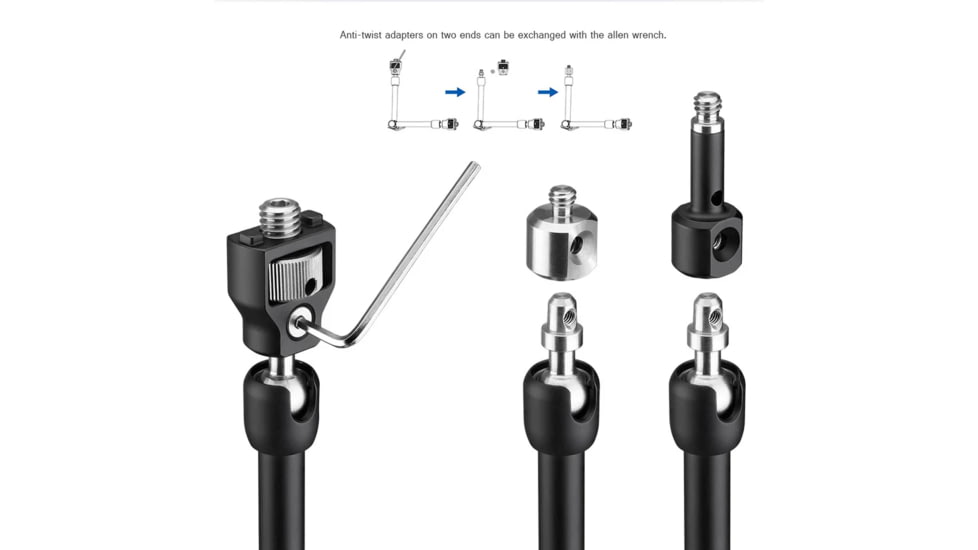 Leofoto AM-3 Kit Versa Magic Arm w/ Anti-Twist Adapter, 3/8th Mounting Screws, Black, AM-3-KIT