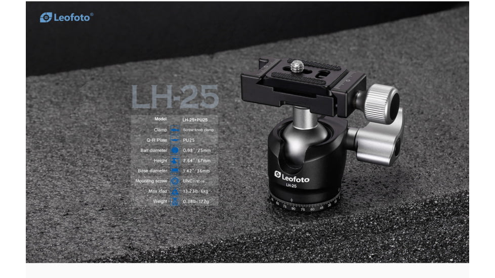 Leofoto LS-223C X Version Mini Ranger Series Tripod, Ballhead Set, Black, LS-223CX+LH-25