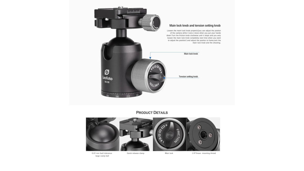 Leofoto LX-284CT/XB-38 Reversible Travel Tripod w/ Ball Head Set, Black, LX-284CT+XB-38