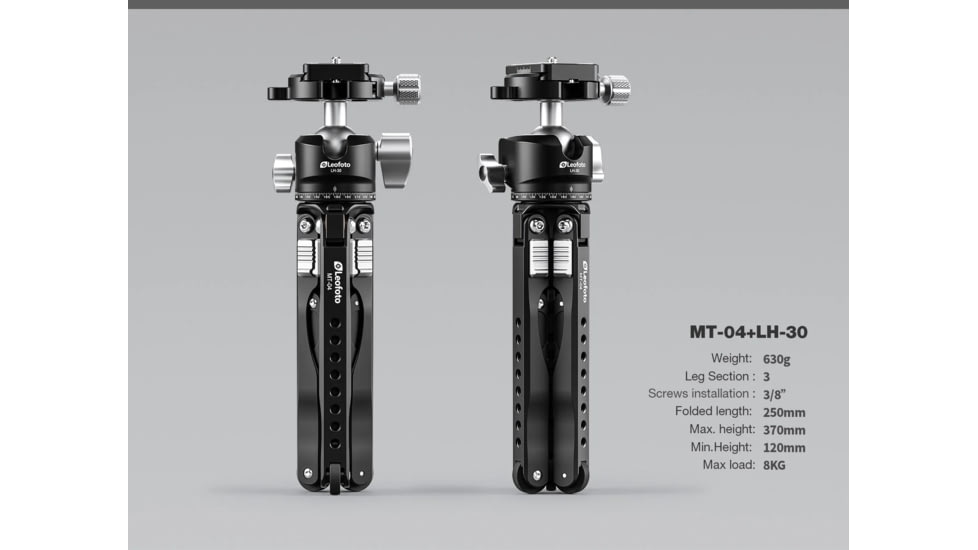 Leofoto MT-04/LH-30 Folding Aluminum Mini Tripod w/ Ball Head Set and Bag, Black, MT-04+LH-30