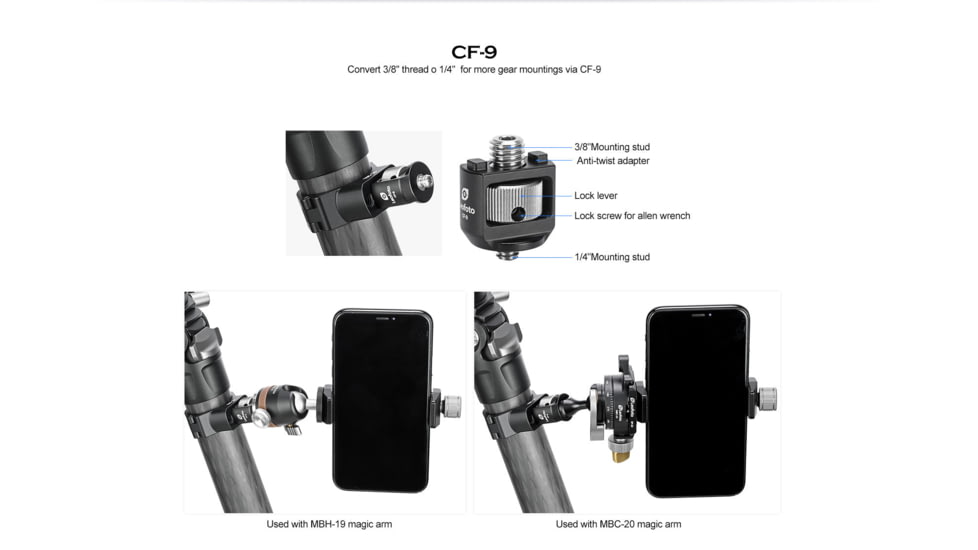 Leofoto TDC-22/CF-9 Tripod Threaded Leg Collar w/ 3/8'' Screw Stud, Black, TDC-22+CF-9