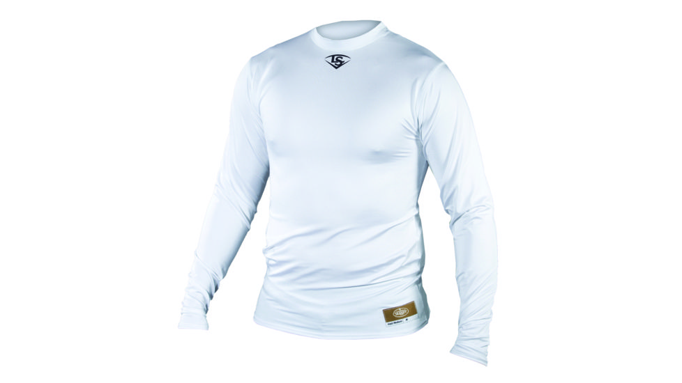 Louisville Slugger Adult Slugger Compression-Fit Crew Long Sleeve Shirt,White,Small LS1515-AS-WH