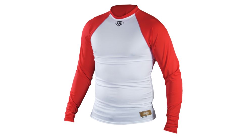 Louisville Slugger Adult Slugger Compression-Fit Raglan Long Sleeve Shirt,White/Red,2XL LS1514-AXXL-WH-RD
