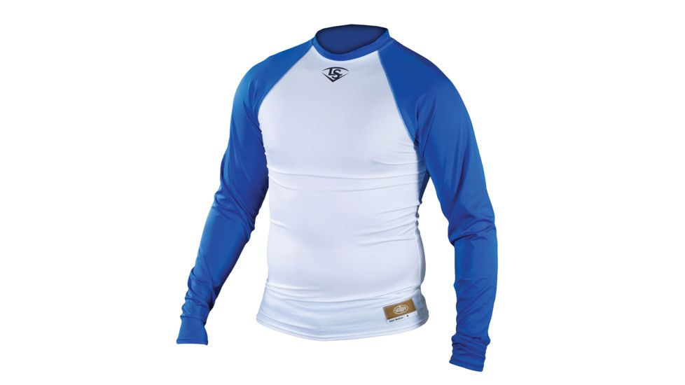 Louisville Slugger Adult Slugger Compression-Fit Raglan Long Sleeve Shirt,White/Royal,2XL LS1514-AXXL-WH-RY