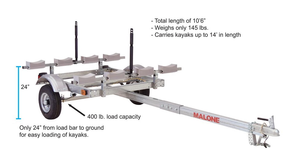 Malone Auto Racks EcoLight 4 Kayak Trailer Package, 1 Stacker, 4 Sets Foam Blocks, MPG586XL