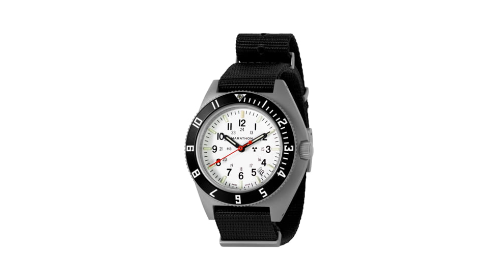 Marathon Arctic Steel Navigator W/ Date On Nylon Defstan Watch, White, 41mm, WW194013SS-0503