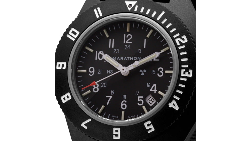 Marathon Pilots Navigator Wristwatch w/Date and Tritium, No Markings, Black, WW194013BK-0101
