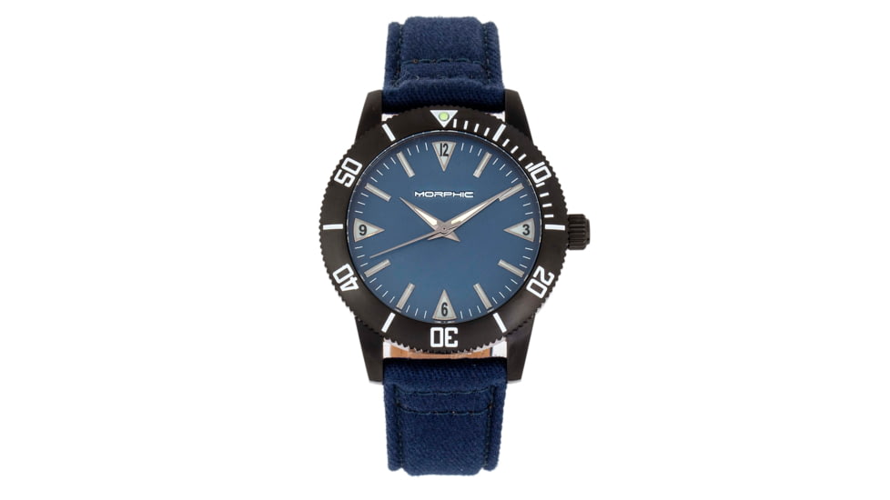 Morphic M85 Series Canvas-Overlaid Leather-Band Watch, Black/Blue, One Size, MPH8504