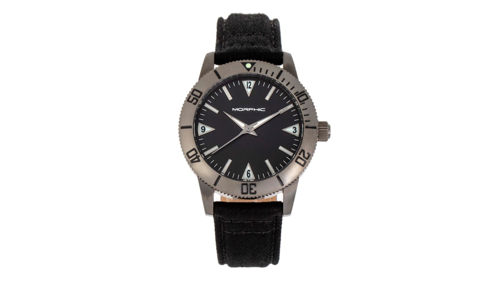 Morphic M85 Series Canvas-Overlaid Leather-Band Watch, Gunmetal/Black, One Size, MPH8505