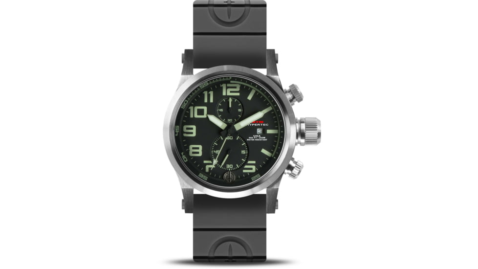 MTM Special Ops Hypertec Chrono 2A Wristwatch Silver Black Lumi Dial &amp; Grey Rubber II Band, Silver, 44mm, HC2ASBKLGYR2MTM
