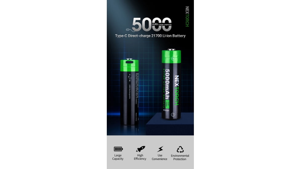 Nextorch 21700 USB-C Direct Recharge Battery, Black, BW20045