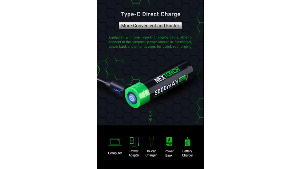 Nextorch 21700 USB-C Direct Recharge Battery, Black, BW20045